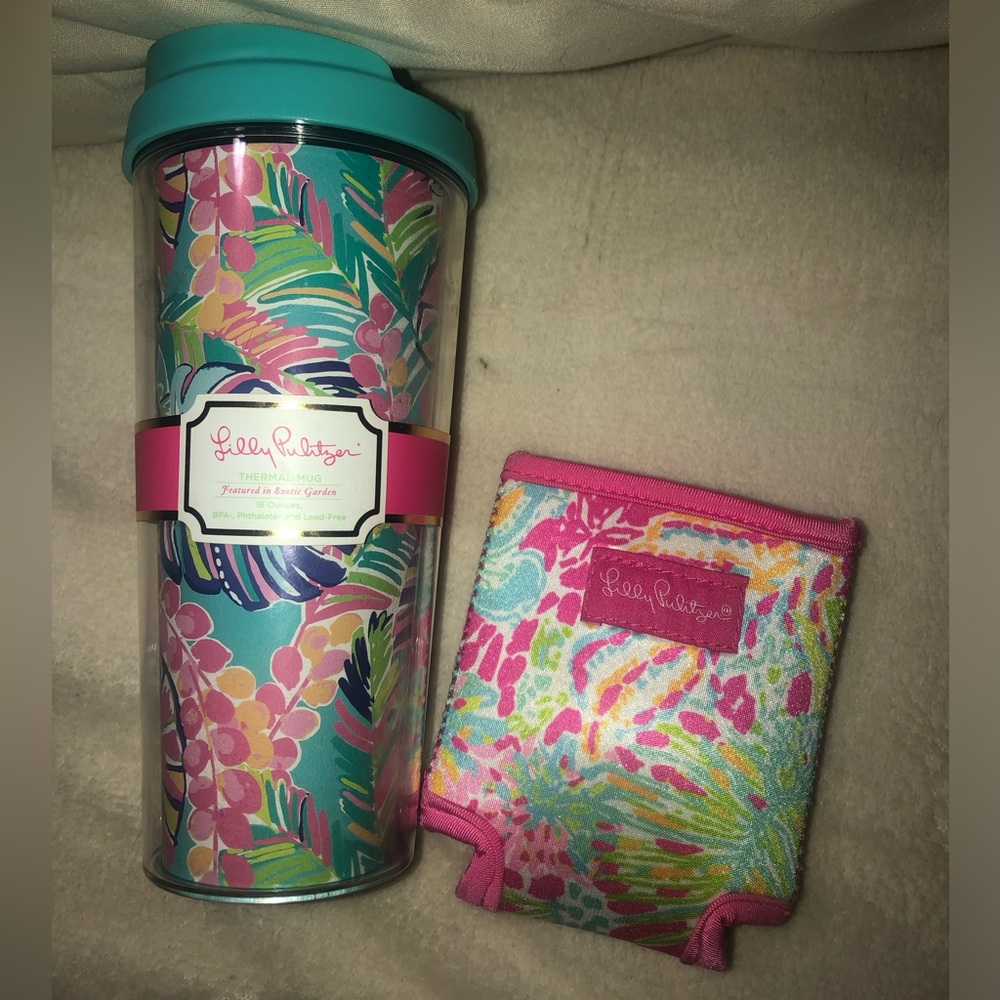 NEW 2pc lot Lilly Pulitzer Tropical Tumbler & koozie Sleeve